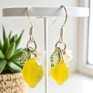 Lemon Drop Earrings with Leaf Accents